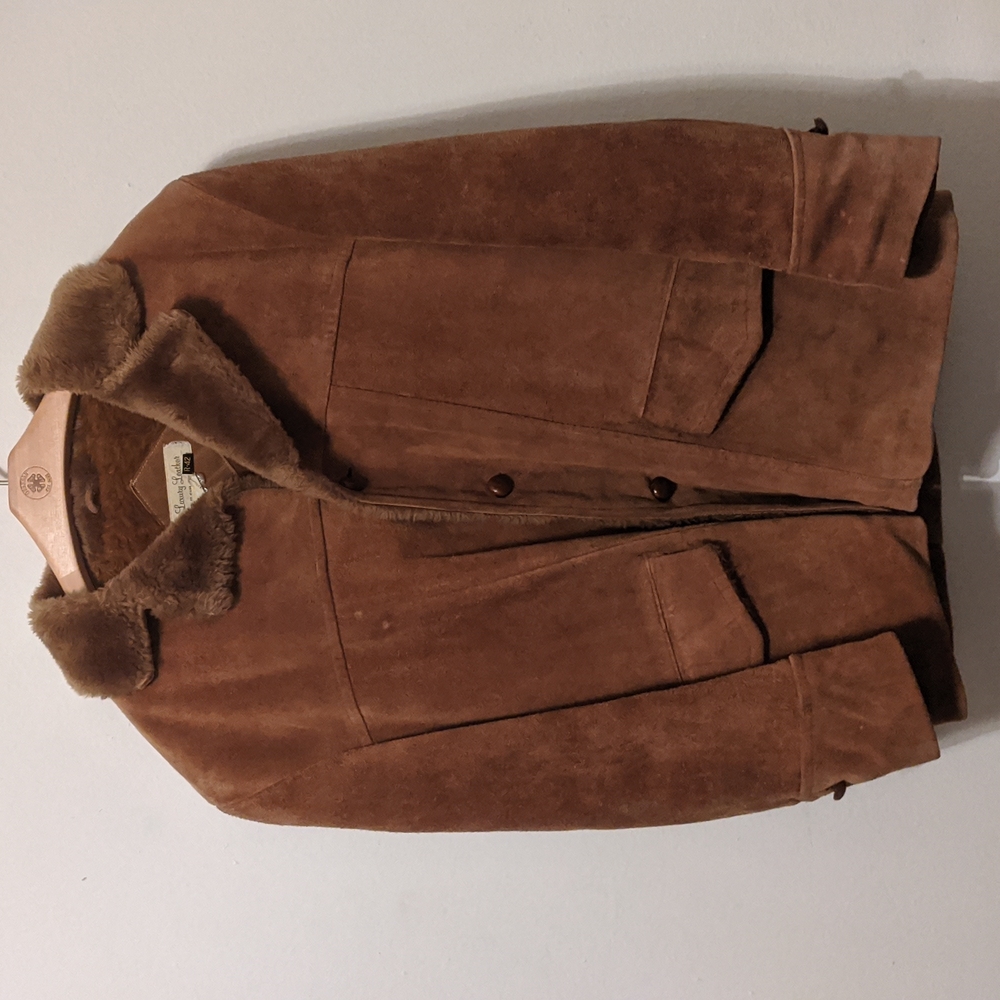 Vintage Western Roper Men's Camel Suede Faux Sherpa/Fur-Lined 100% Leather Coat